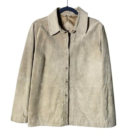 Massini Womens‎ Suede Leather Shacket Size XL Y2K Quiet Luxury Old Money Classy - Picture 1 of 7